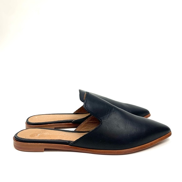 Madewell Gemma Mules Pointed Toe Black Leather Slip On Shoes Flats Loafer 5.5 - Picture 2 of 7